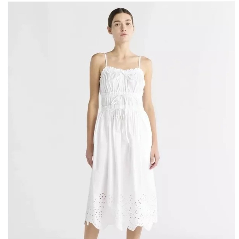 Free Assembly Women XL Midi Dress White Milkmaid Eyelet Cotton Summer Boho